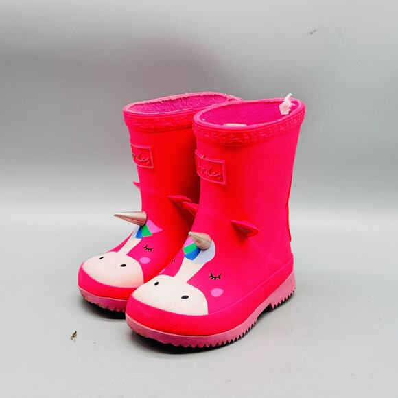 Joules Boots Kids Girl 6c Pink Baby Welly Print Unicorn 3D Horn Wellies Rain - Picture 4 of 13